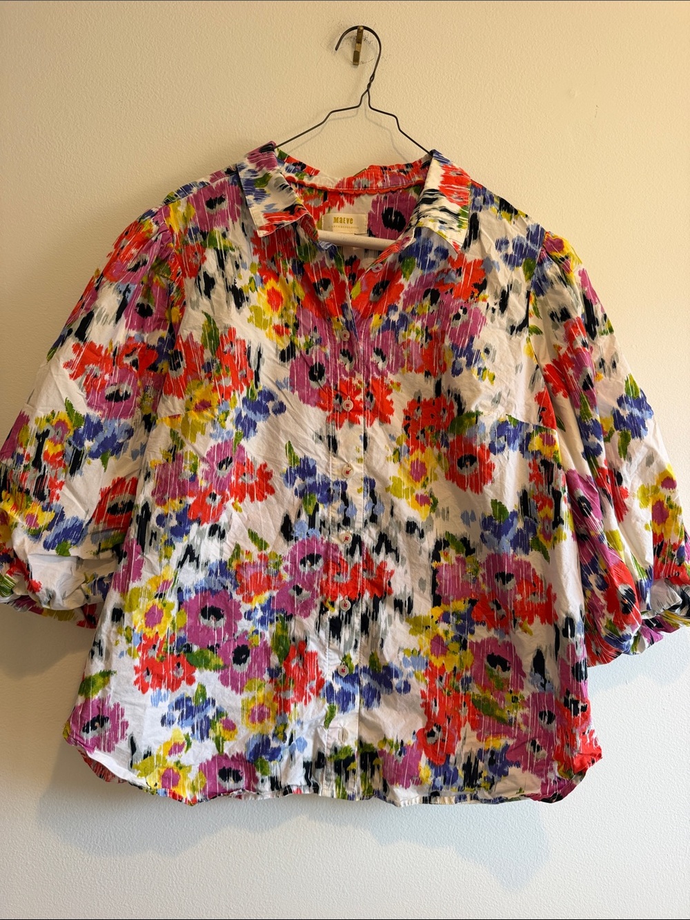 Maeve White Multicolor Floral Button-Front Shirt